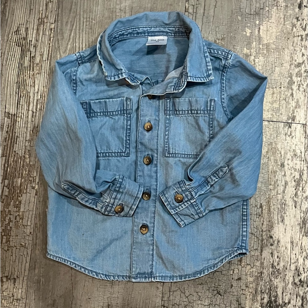 Blue denim button shirt by Okie Dokie size 3T